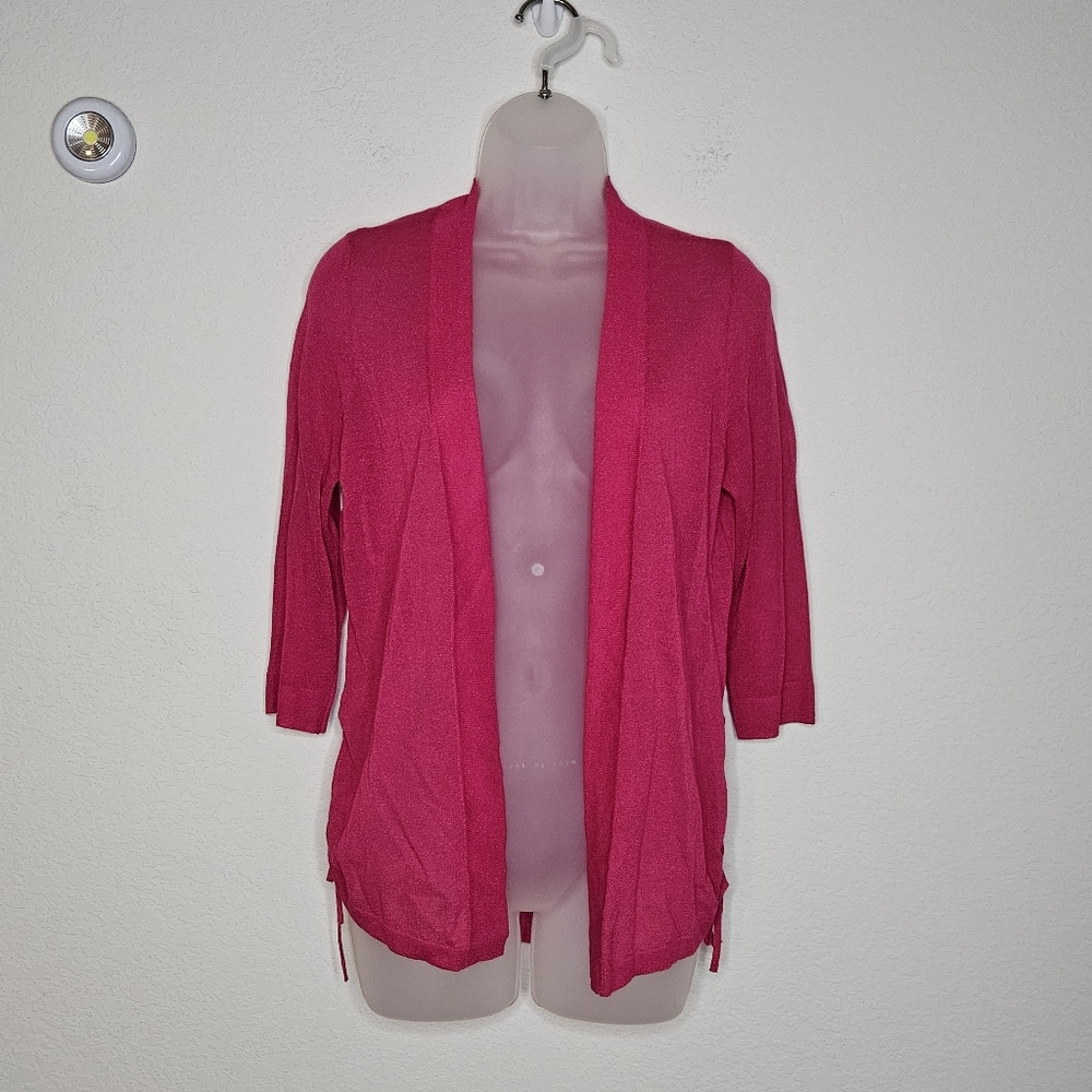 Chico's Hot Pink Lightweight Breathable Nylon Blend Cardigan Side Cinch Ties